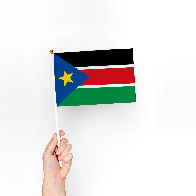 南苏丹手摇旗 含旗杆 8号旗帜 14*21cm 涤纶 双面图案 亚马逊货源