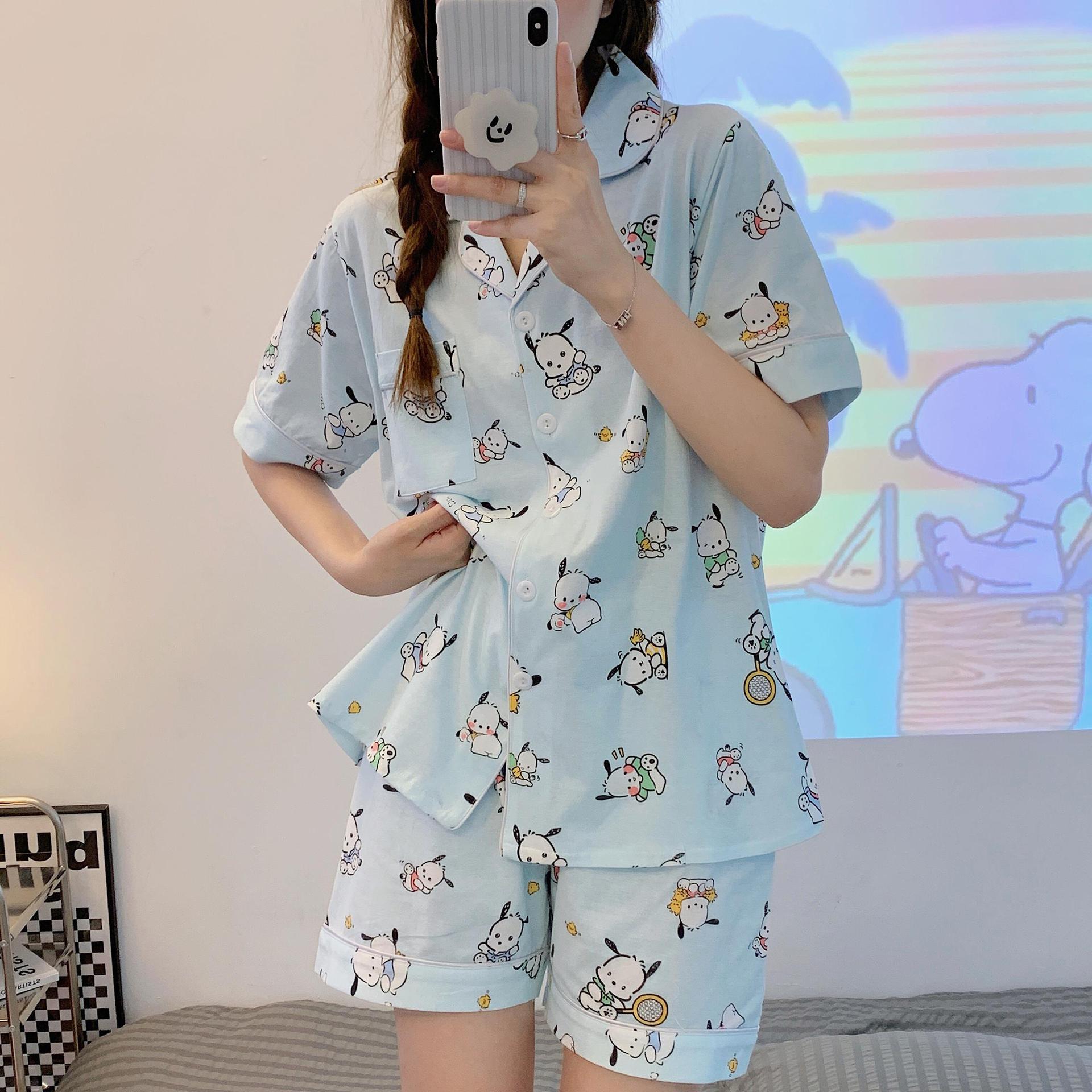 夏季少女生短袖短裤帕恰狗纯棉睡衣女士休闲卡通大码可外穿家居服