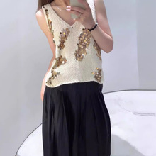 外贸女装 ZA系列时尚宽松重工亮片装饰镂空针织背心上衣 0021005