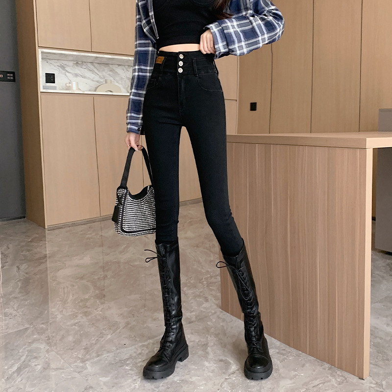 2023 High Waist Jeans Women's Tappered Pencil Pants Dark Korean Style Autumn and Winter Fashion Slimming and Tight Pants Fashion