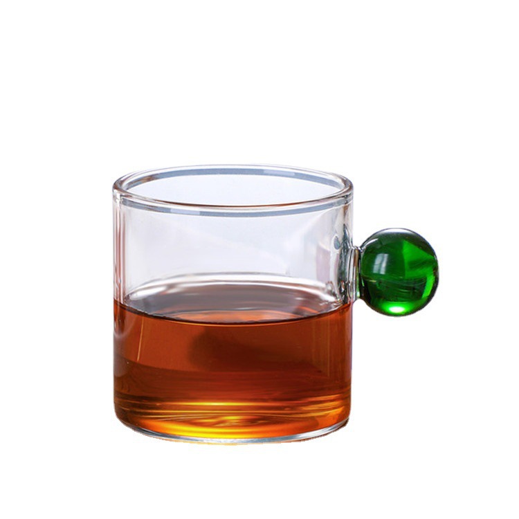 INS Cute Ball Handle Small Milk Cup Household Mini Drink Milk Coffee Cup Transparent Glass Juice Single-Wall Cup