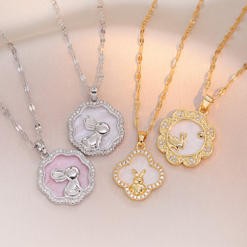 项链女轻奢小众贝壳可爱小兔子钛钢锁骨链不掉色本命年生肖兔饰品