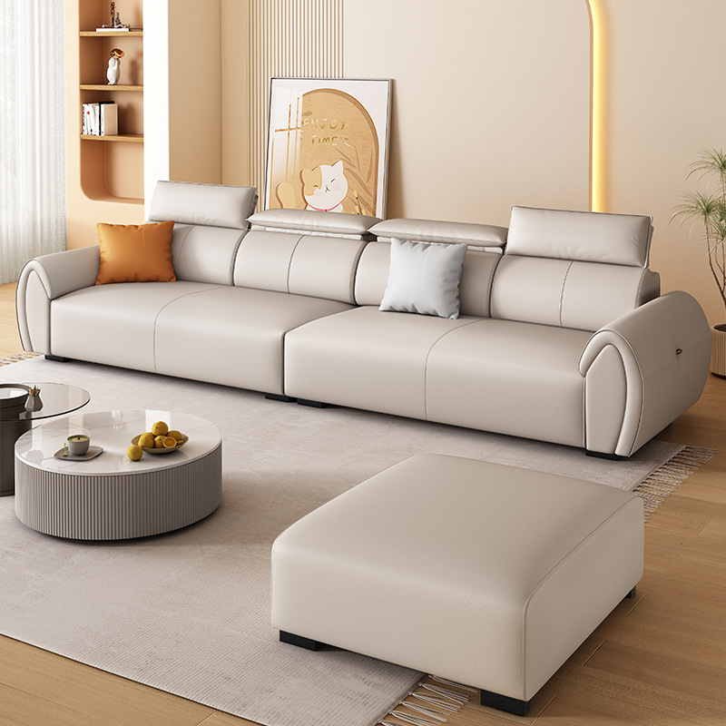 意式极简真皮沙发小户型现代简约直排四人家用落地客厅组合沙发