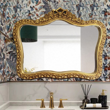 欧式法式复古浴室镜轻奢卫生间壁挂镜子玄关壁炉拱形雕花装饰镜框