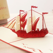 一帆风顺帆船3D立体贺卡中秋节卡片生日纸雕公司企业教师节