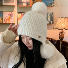 帽子女冬天韩版潮甜美可爱三球毛线帽加厚保暖学生时尚百搭针织帽