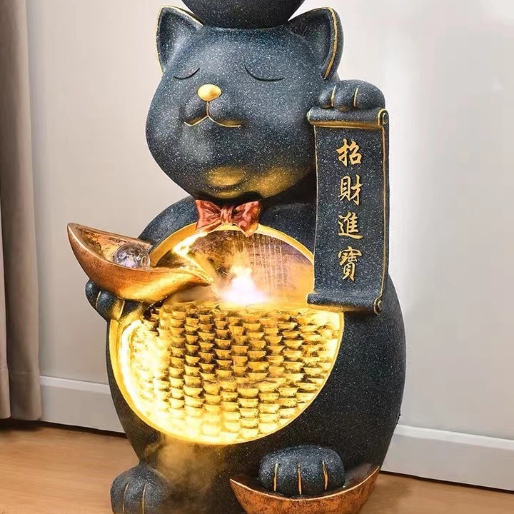 招财猫流水生财摆件循环水喷泉现代轻奢风水轮水景开业礼物送礼品