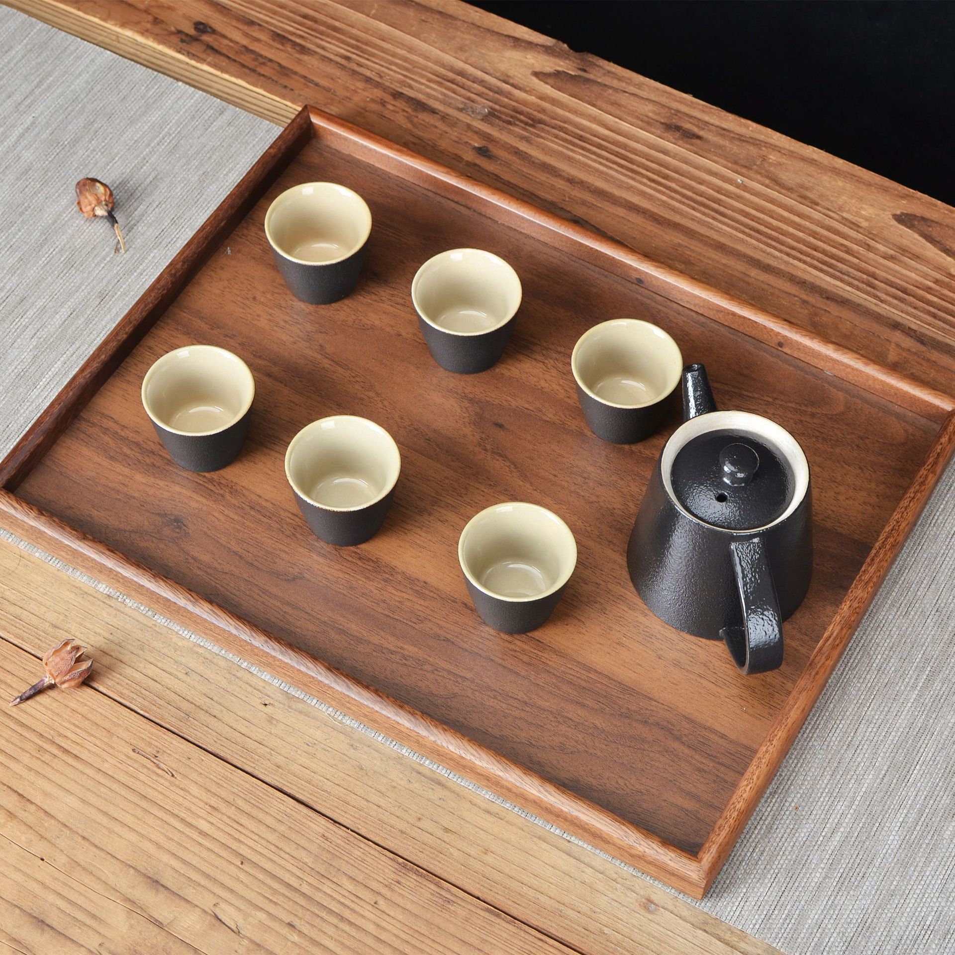 胡桃实木茶托盘中式长方形家用茶盘奉茶水杯收纳茶盘壶承茶道配件