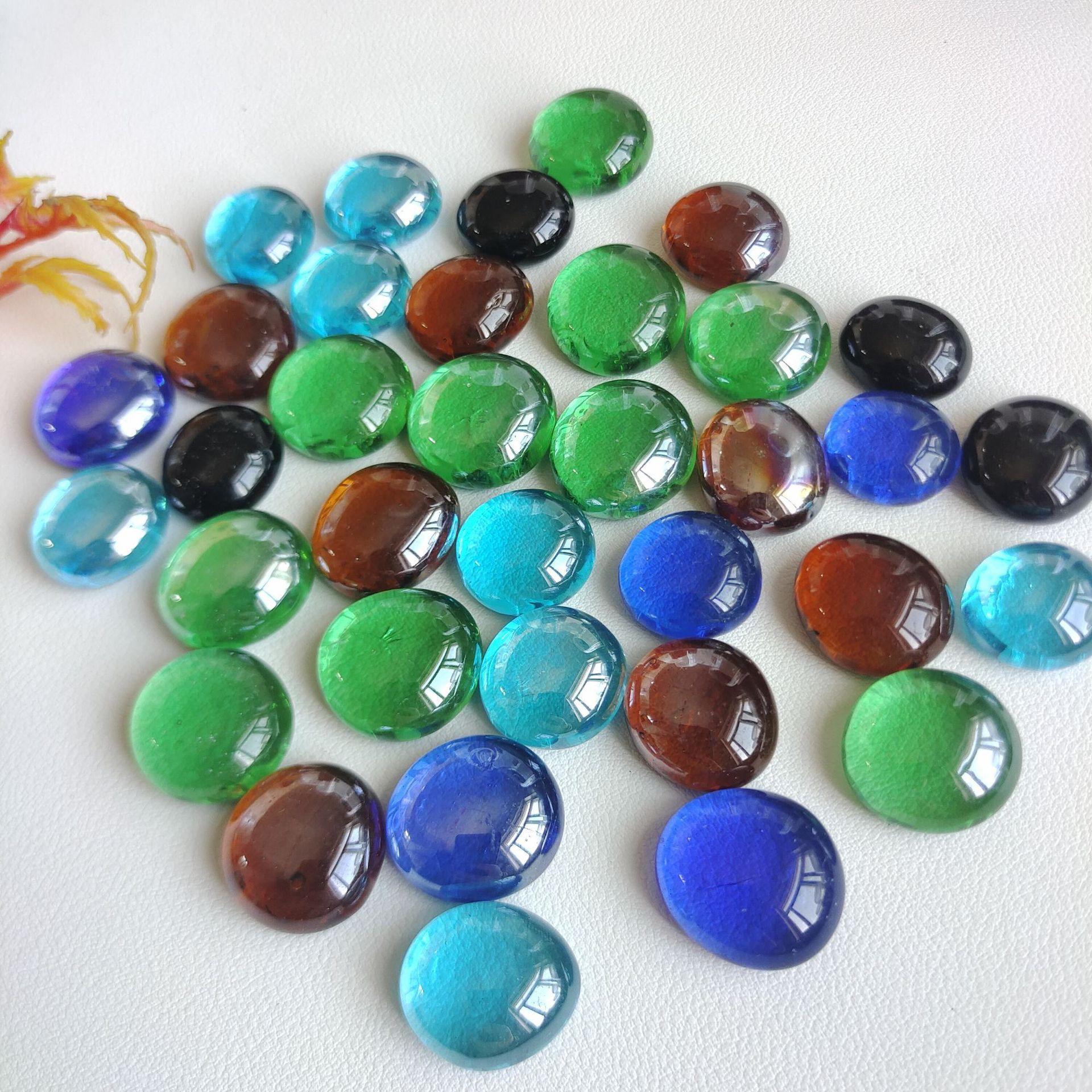 装饰用彩色玻璃珠扁珠鱼缸造景水晶玻璃珠天蓝海蓝古兰混色玻璃珠