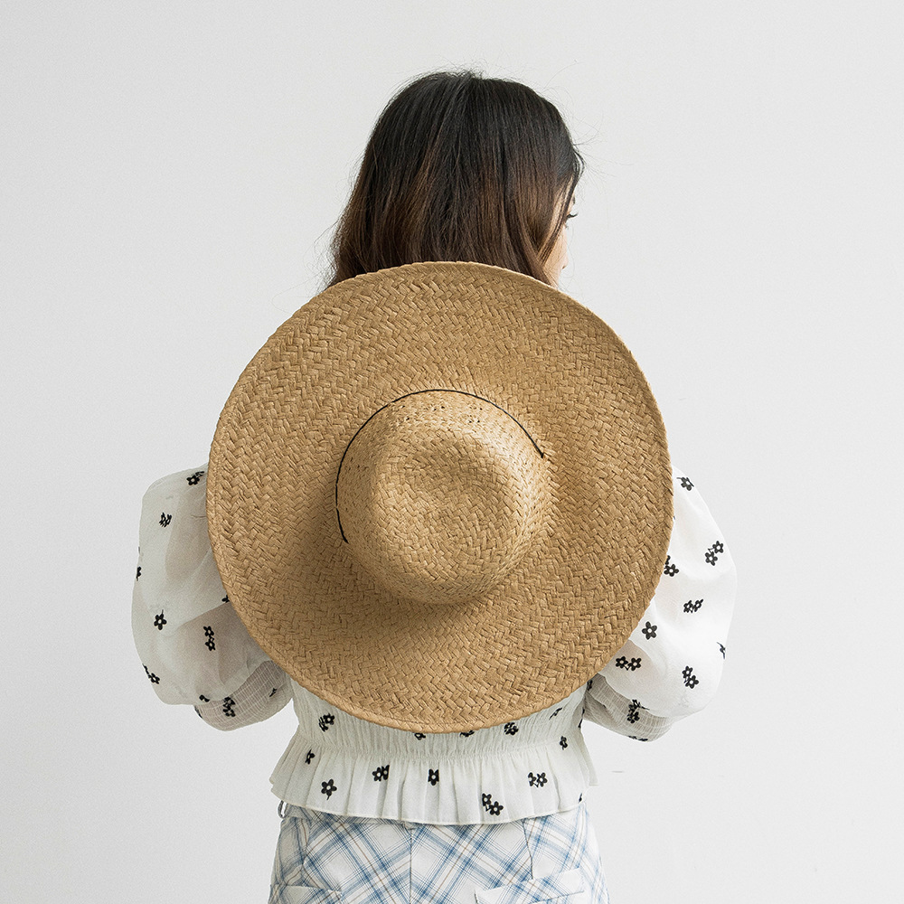 夏季镂空系绳编织草帽简约镂空草编防晒帽日系百搭女士海边遮阳帽