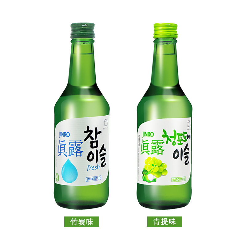 韩国进口真露烧酒360ml*4瓶青葡萄味女生甜酒小聚会饮料竹炭青提