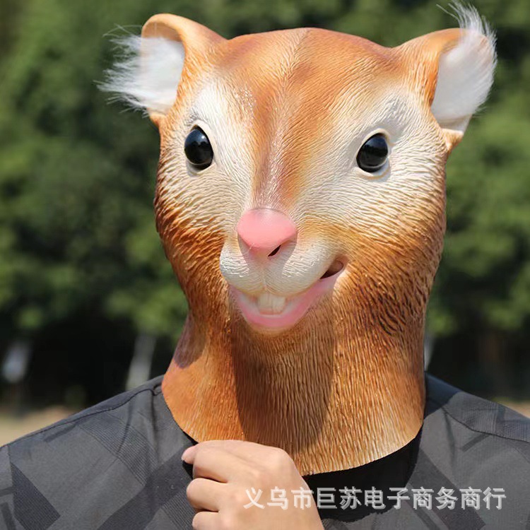 松鼠面具跨境搞笑动物松鼠头套万圣节乳胶面具化妆舞会角色扮演道