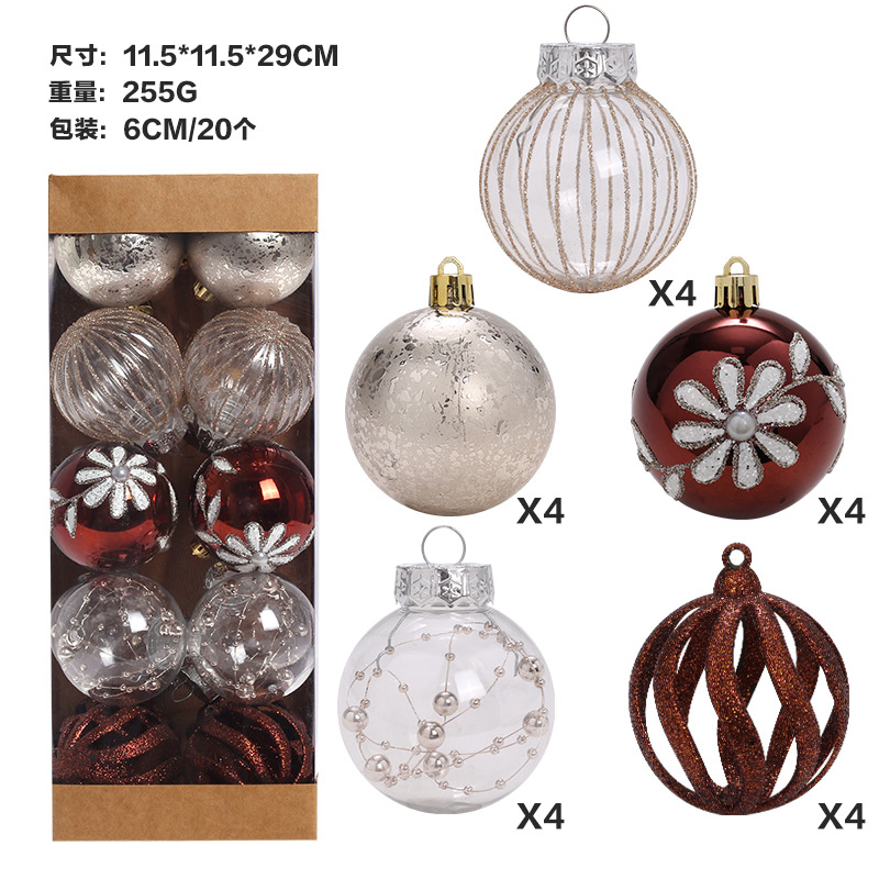 Cross-Border New Christmas Decorations 6cm/20 Hollow Painted Christmas Ball Set Christmas Tree Ornament Ball