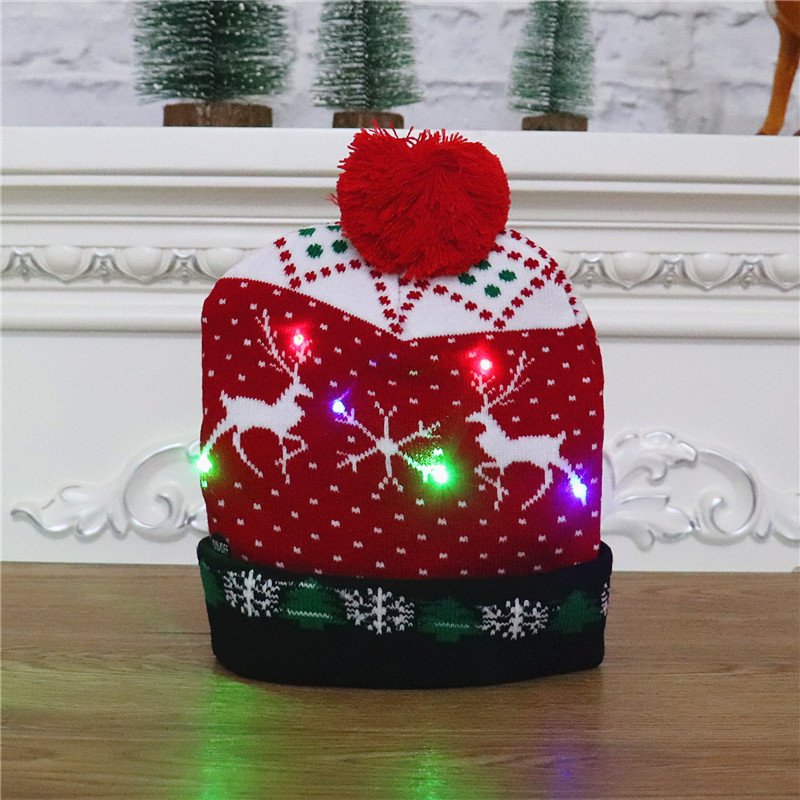 Foreign Trade Christmas Decoration Supplies Adult and Children Knitted Christmas Hat Colorful Luminous Knitted Hat Christmas Hat