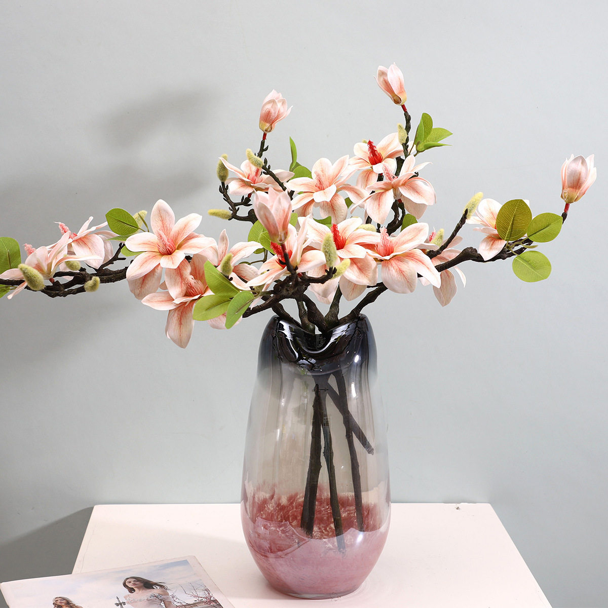 Simulation 4-Head Magnolia Hand-Feeling Film Orchid Home Decoration Chinese Household Hotel Front Desk Decorative Fake Flower