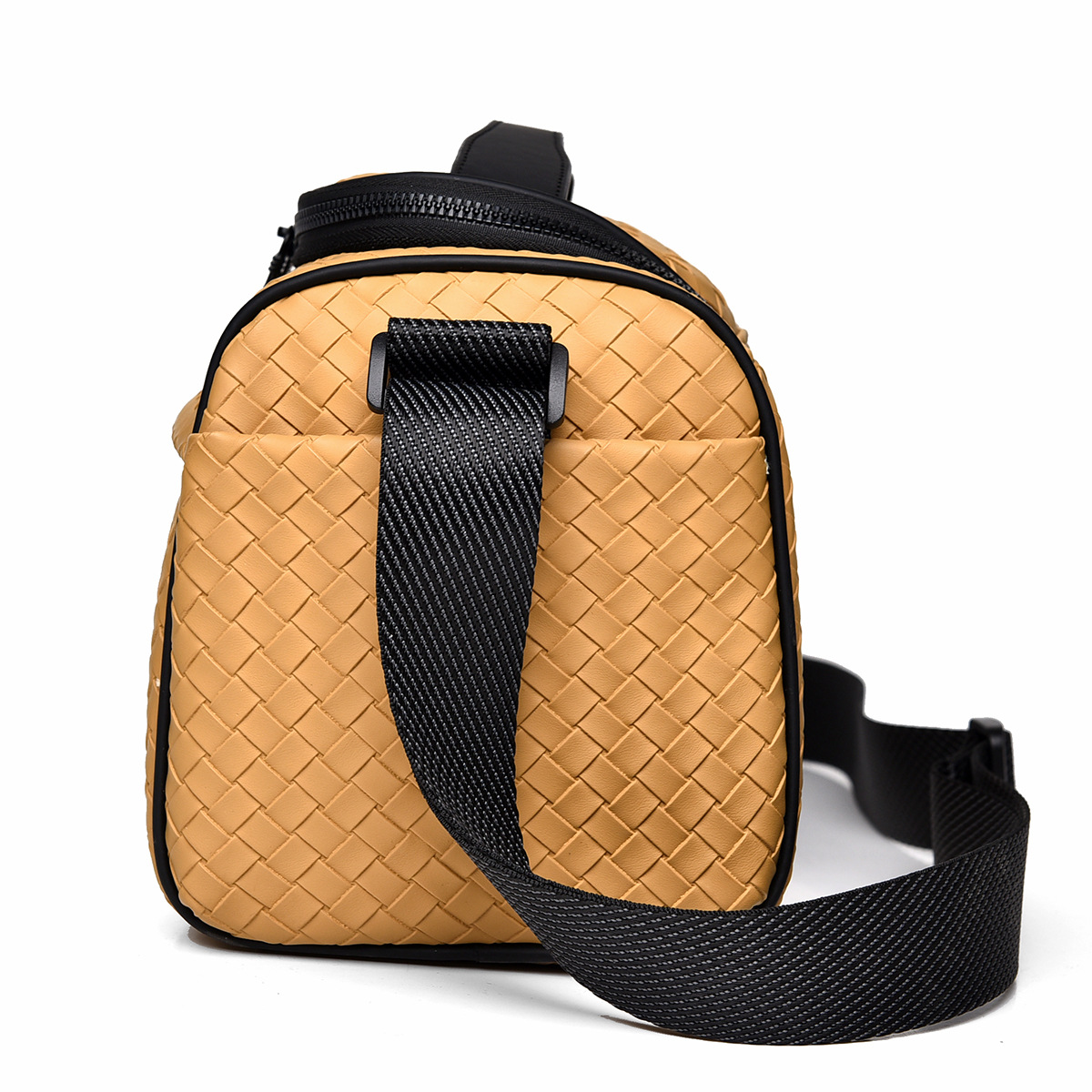 Portable Briefcase Crossbody Casual Trendy Travel Bag Pu Waterproof One-Shoulder Knitted Men's Bag Business Trip Lightweight Duffel Bag