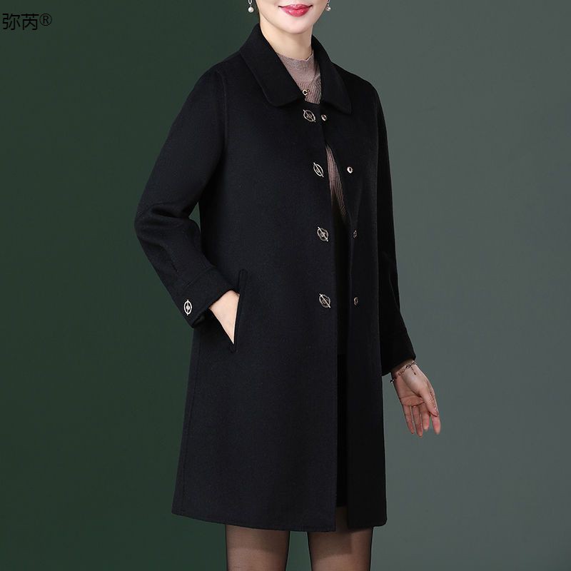 新款中老年双面羊绒羊毛外套女中长款妈妈装40到50岁大衣女秋冬