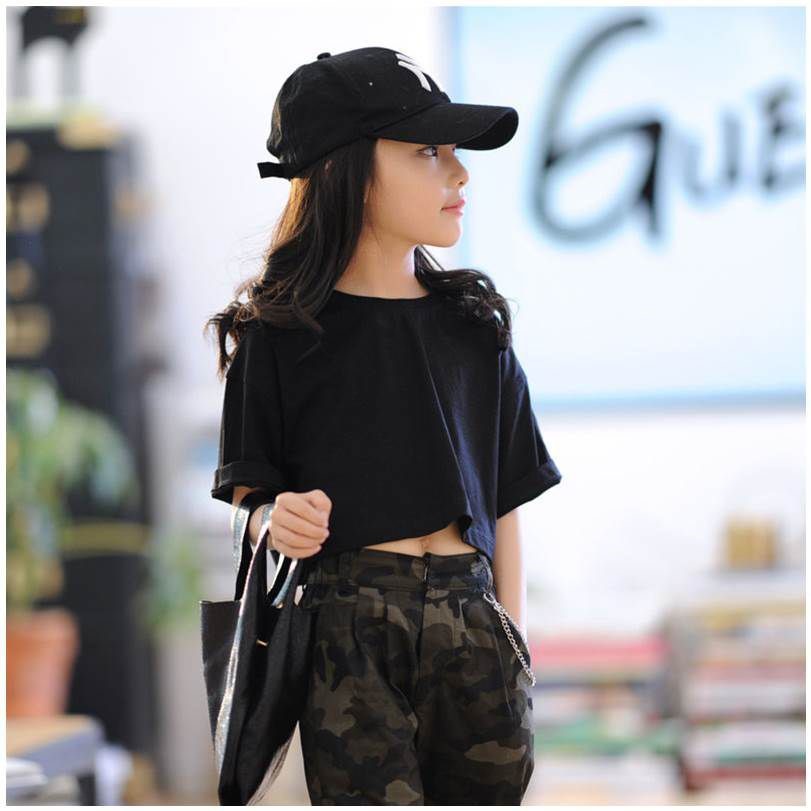 短袖上衣女童夏漏肚脐洋气女童t恤夏季儿童宽松半袖中大童韩版t