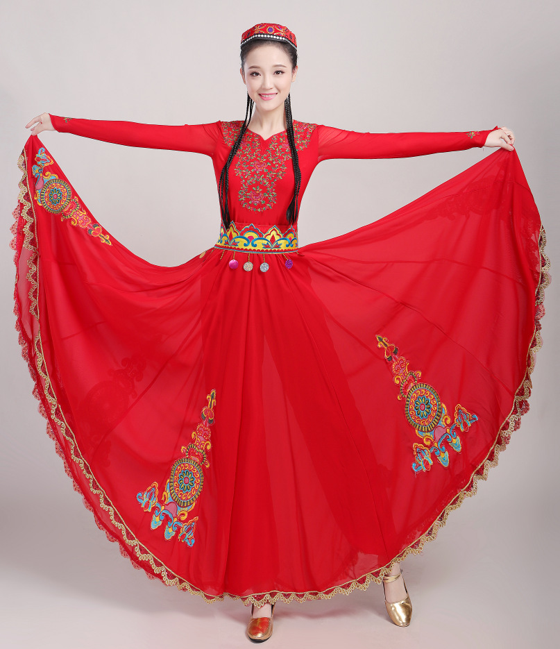 新疆演出服民族服装开场舞大摆裙维族舞蹈服女装伴舞裙广场舞服装