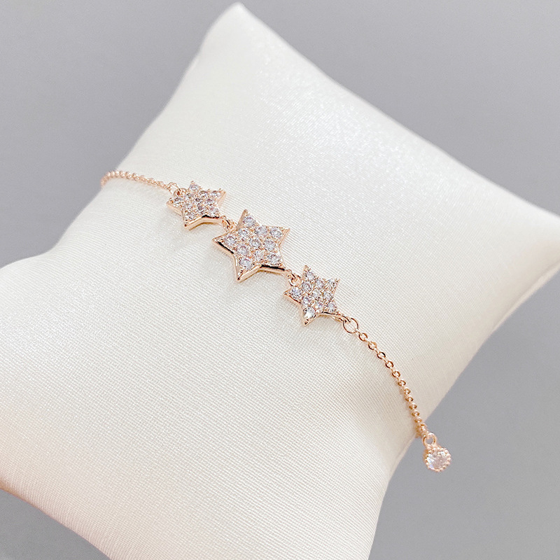 Micro Inlaid Zircon Five-Pointed Star Bracelet Female Korean Style Sweet Temperament Student Girlfriends Bracelet Temperamental Minority Design Bracelet