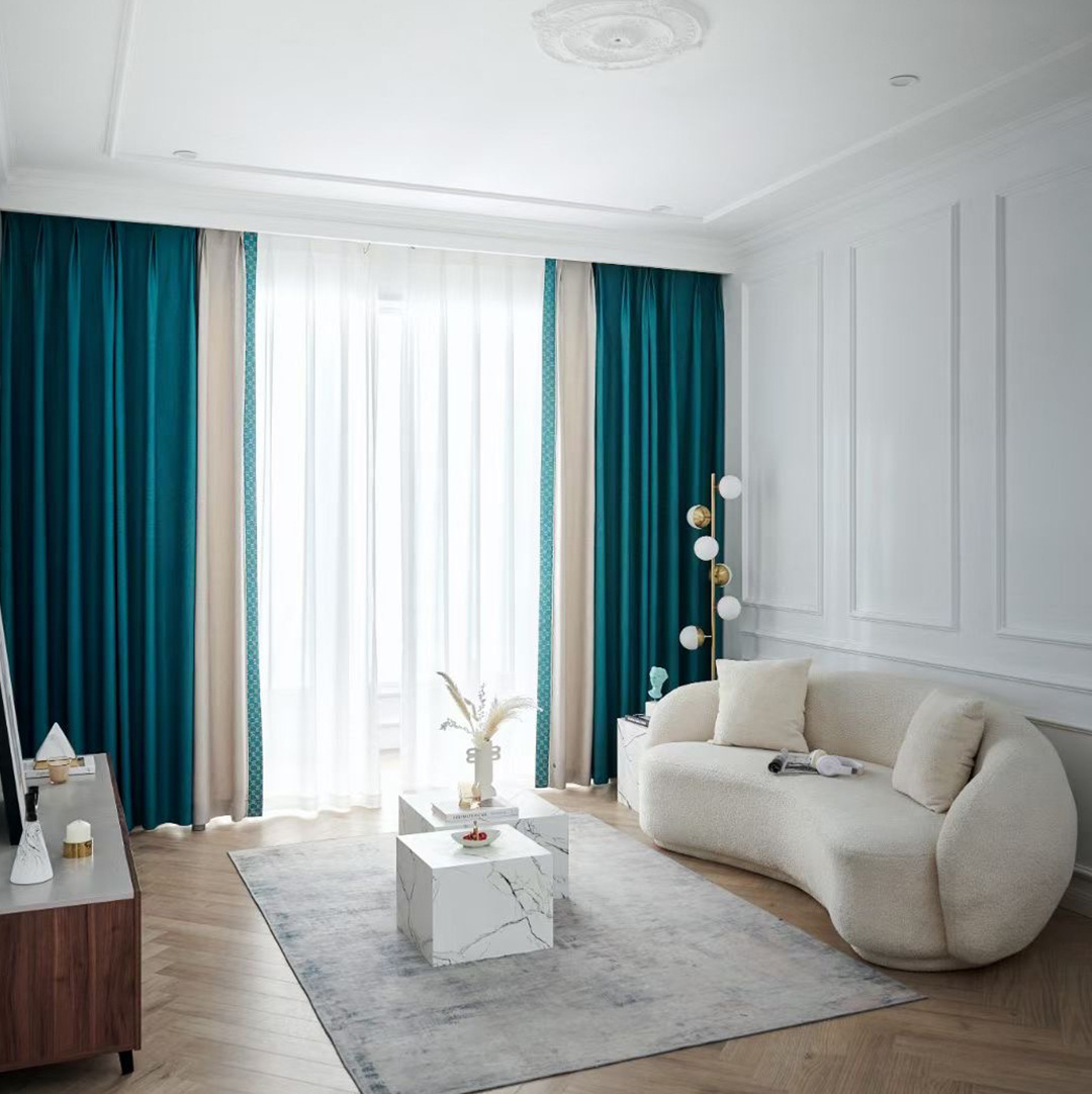 现代简约素色拼接窗帘 遮光窗帘布 棉麻纯色卧室客厅窗帘成品轻奢