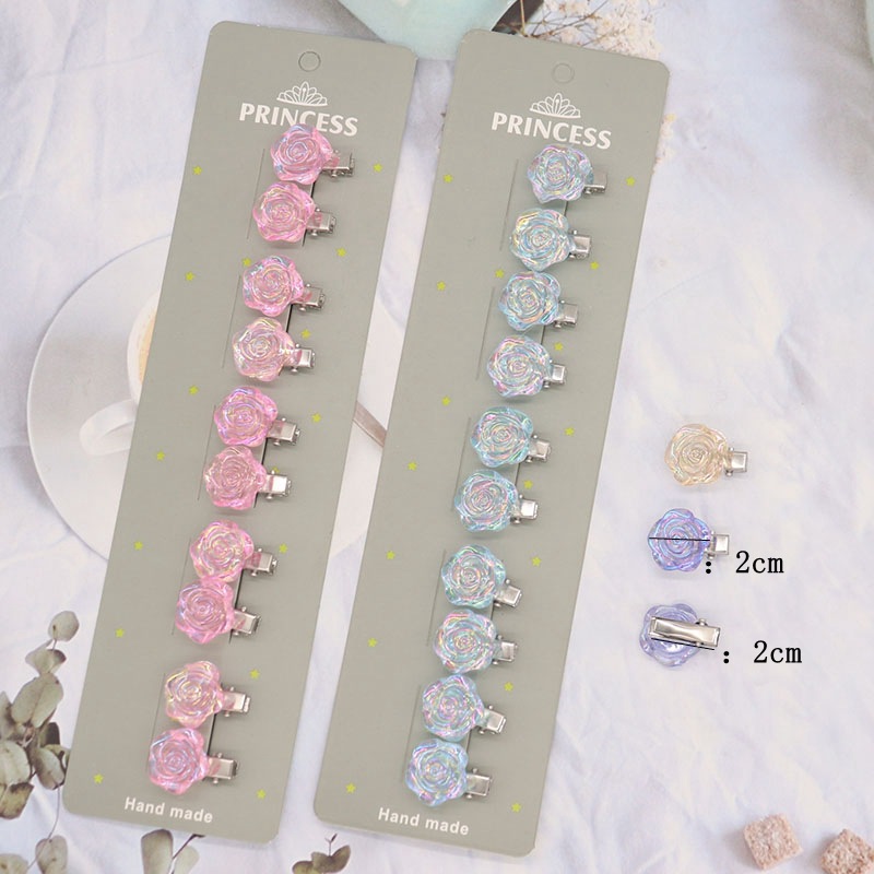 Colorful Laser Rose Barrettes Mini Duckbill Clip Sweet Girl Heart Net Red Bangs Cropped Hair Clip Barrettes Headdress Set