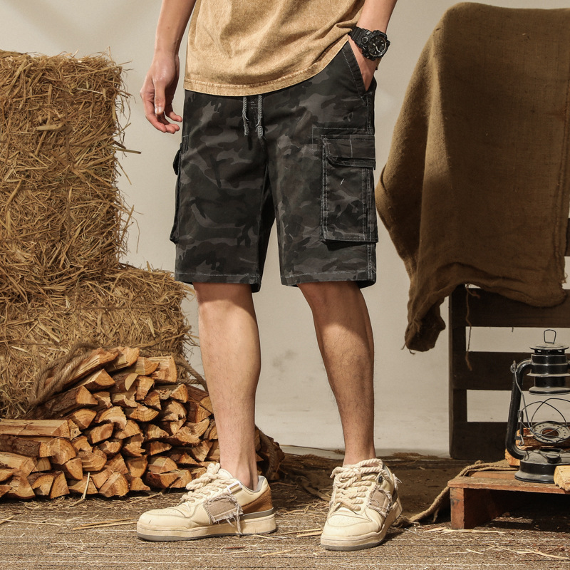 Cropped Pants Washed-out Vintage Casual Pants Men‘s Loose Cargo Pants Men‘s Multi-Pocket Trousers Sports Shorts Cotton Stretch Pants