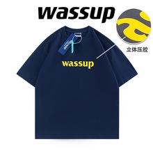 WASSUP CMKPO短袖T恤圆领男女纯棉立体3D夏季国潮牌学生情侣上衣