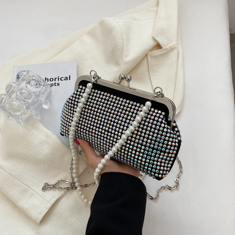 Textured Rhinestone Pearl Tote Autumn New Korean Style Fashionable Chain Dinner Small Bag Western Style Shoulder Bag