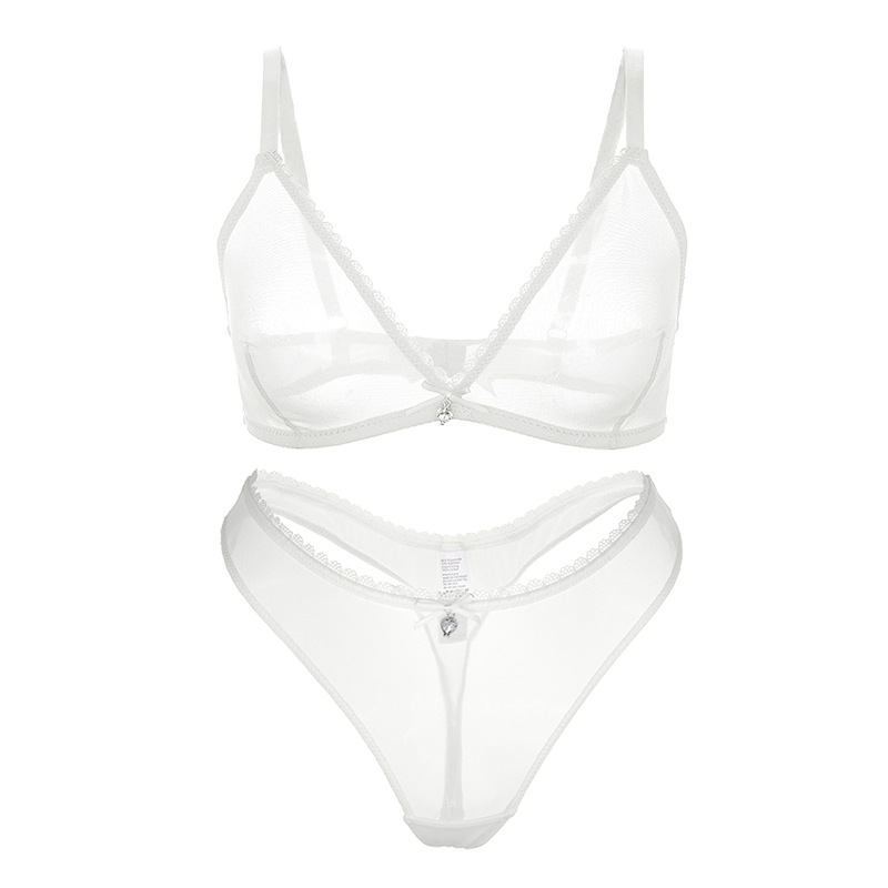 Varsbaby European and American Ultra-Thin Underwear Sexy Transparent Wireless Bra Set See-through Mesh Underwear