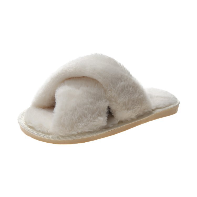 Foreign Trade Fur Cotton Slippers Female 2022 Autumn and Winter New Ladies Flat Open Toe Home Cross Plush Slippers Wholesale