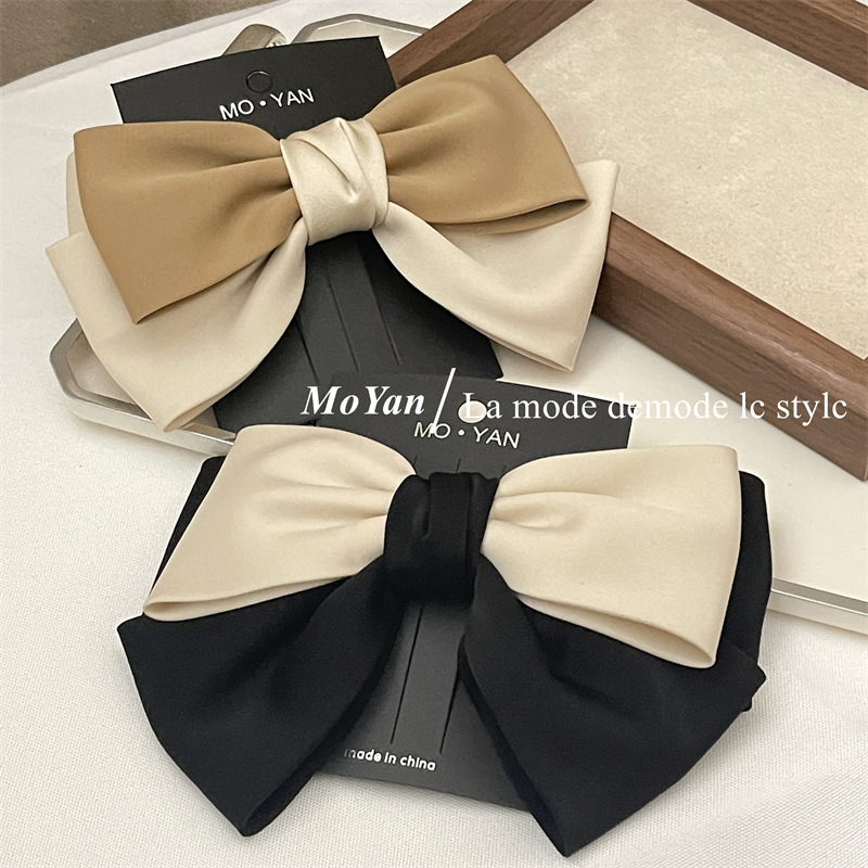 Korean Hairpin French Style Classic Style Bow Hair Accessories High Skull Top Elegant Spliced Barrettes Temperament Wild Spring Clip