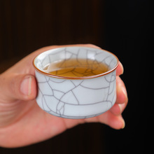 陶瓷开片个人杯家用茶杯功夫茶具汝窑品茗杯可养汝瓷单个主人杯子
