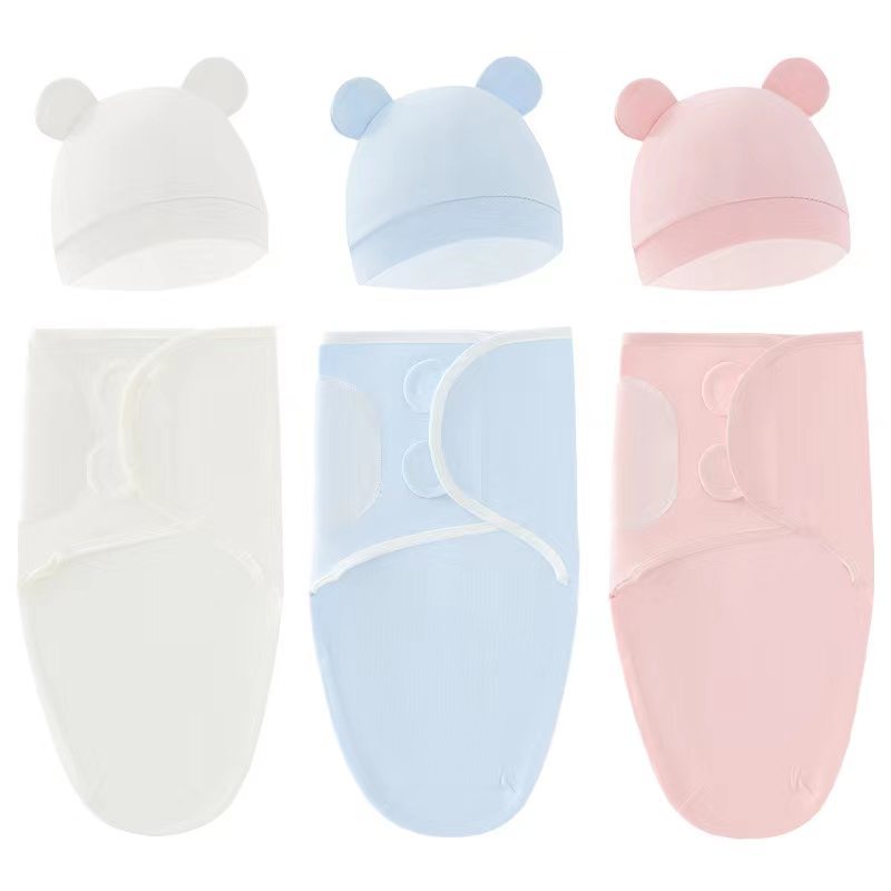 Foreign Trade European and American Newborn Swaddling Sleeping Bag Baby Cocoon Baby's Blanket Hat Set Baby Swaddling Blanket Hug Blanket 8309