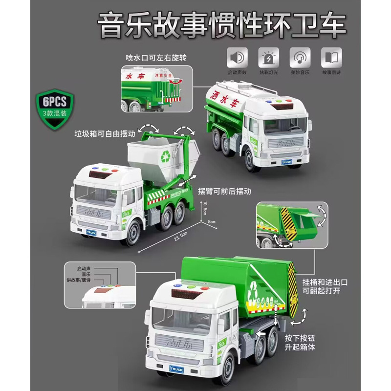 1:18仿真惯性行驶环卫车6830亲子互动讲故事音乐垃圾车玩具-阿里巴巴