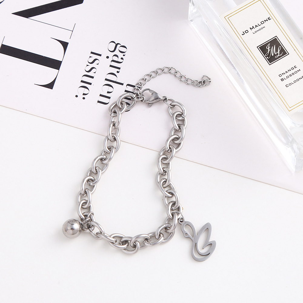 Japanese and Korean Style Harajuku Style Titanium Steel Short Bracelet Minority Simple Swan Pendant Jewelry Bracelet Temperament Wild Bracelet