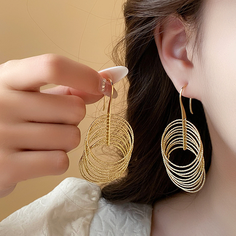 European and American High-Grade Multi-Layer Circle Geometric Earrings Personality Affordable Luxury Beautiful Ear Hook Fashion Exaggerating Earrings Wholesale Women