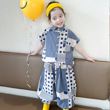 2022夏装新款韩版女童波点短袖上衣宽松长裤套装儿童两件套潮T90