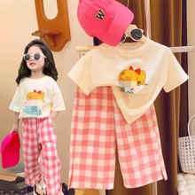 韩国童装2024夏季新款女童宝宝洋气卡通印花T恤儿童短袖上衣套装