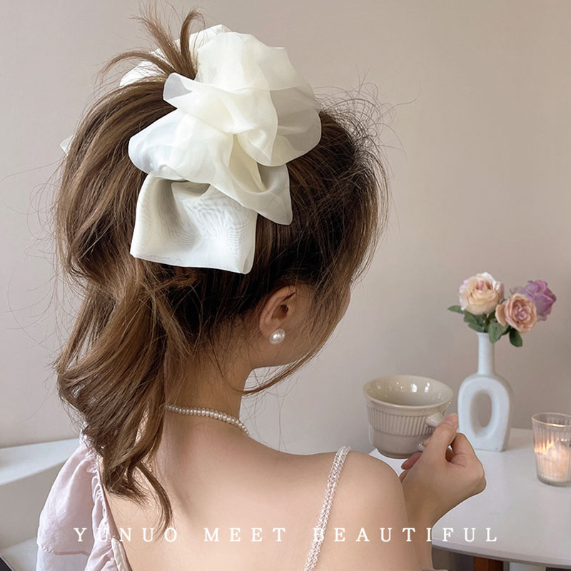 French Gentle Back Head Banana Clip Hair Clip Headdress Clip Temperament Mesh Large Bow Ribbon Hairpin Female