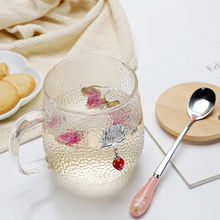 花茶杯锤纹玻璃杯茶水分离泡茶杯带把室女水杯家用耐热带盖梅花