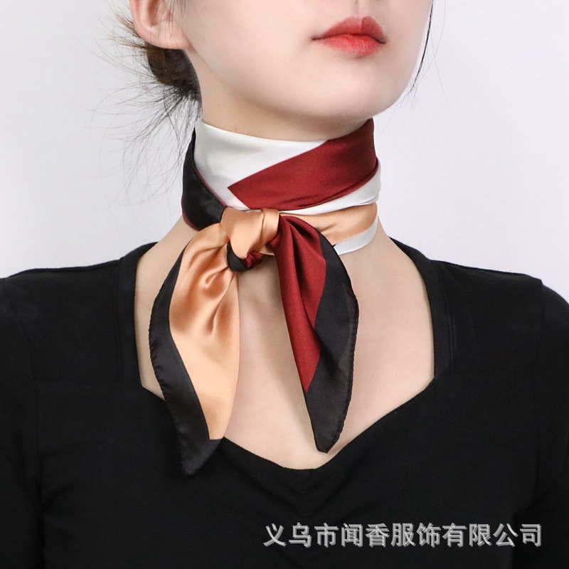 Four-Grid Contrast Color Small Silk Scarf 70 Square Scarf Korean Style Retro Easy Matching Scarf Fashion Spring, Autumn and Winter Scarf Scarf