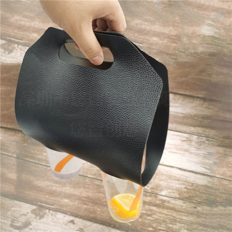 创意皮质手提杯架奶茶打包提杯器 可水洗双面皮革饮料咖啡杯套