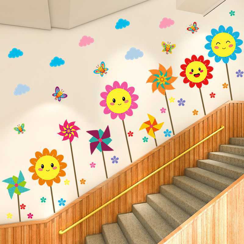 幼儿园装饰幼儿园楼梯卡通装饰墙贴纸托管班走廊背景墙创意装饰壁纸