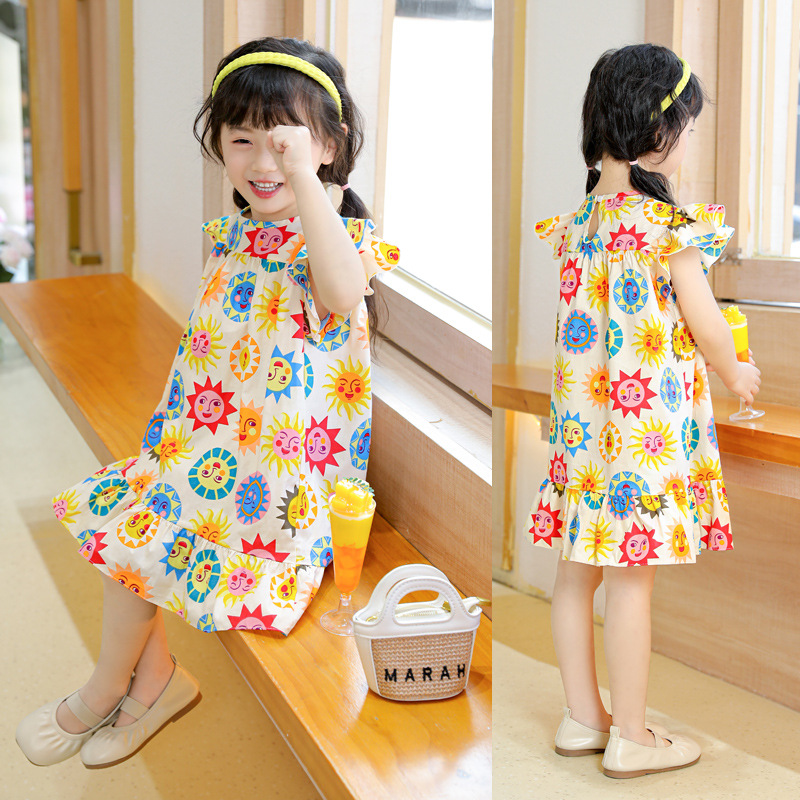 ouji rabbit cotton a- line dress spring children women‘s lace sleeve children‘s clothing cartoon print children‘s dress