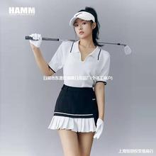韩版高尔夫球服装女套装夏季白色短袖POLO衫golf百褶短裙