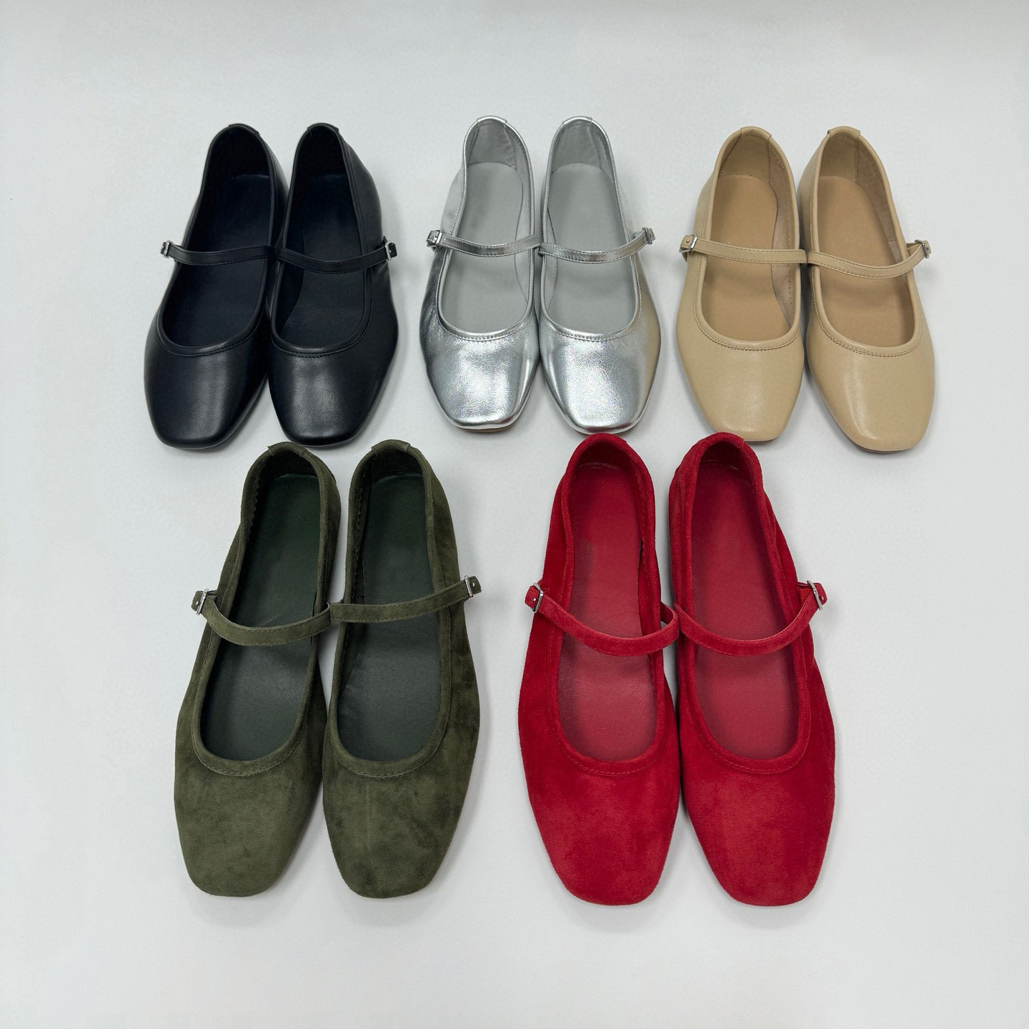 小众复古羊皮法式玛丽珍女鞋时尚芭蕾舞平底浅口方头真皮舒适单鞋