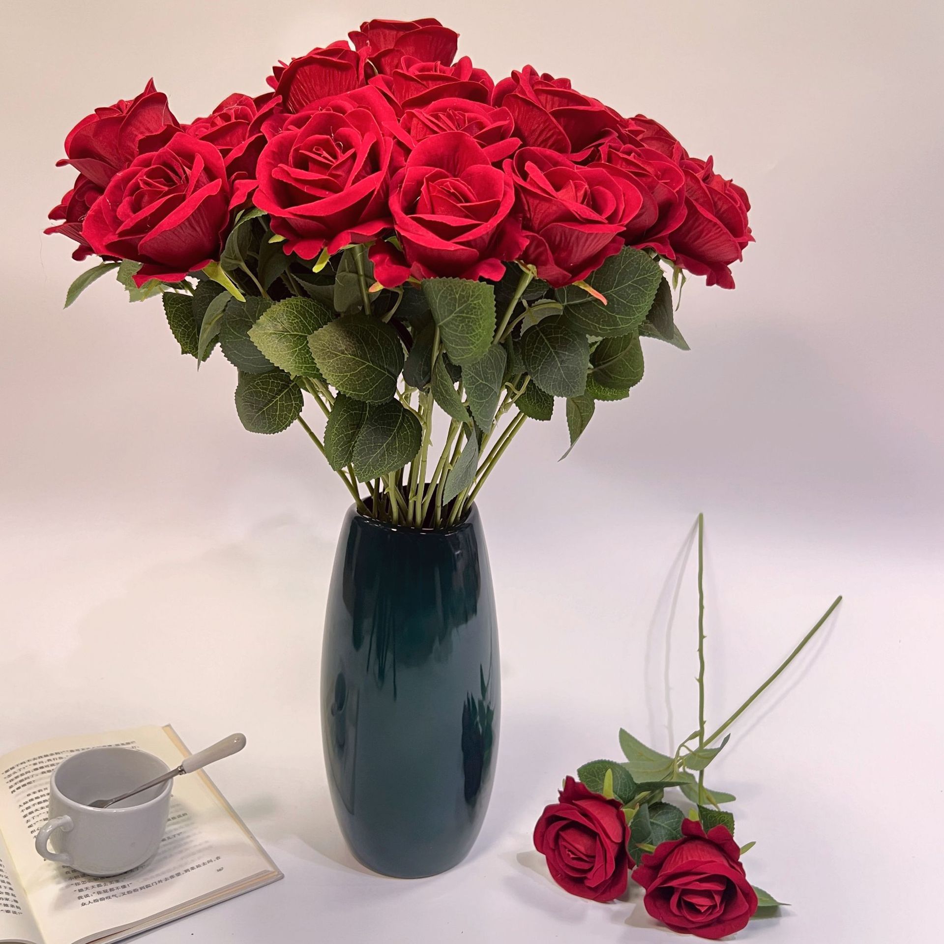 仿真绒布玫瑰花珍珠玫瑰居家酒店婚礼情人节玫瑰花墙装饰绢花假花