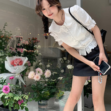 白色法式娃娃领衬衫女2024夏韩版气质修身显瘦短款上衣