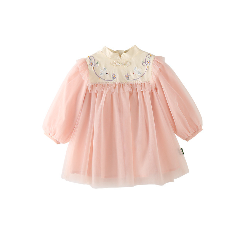 Children's Dress 22 Autumn New Girls Baby Gauze Dress Embroidered Han Chinese Clothing Dress Mesh Fashionable Skirt Autumn